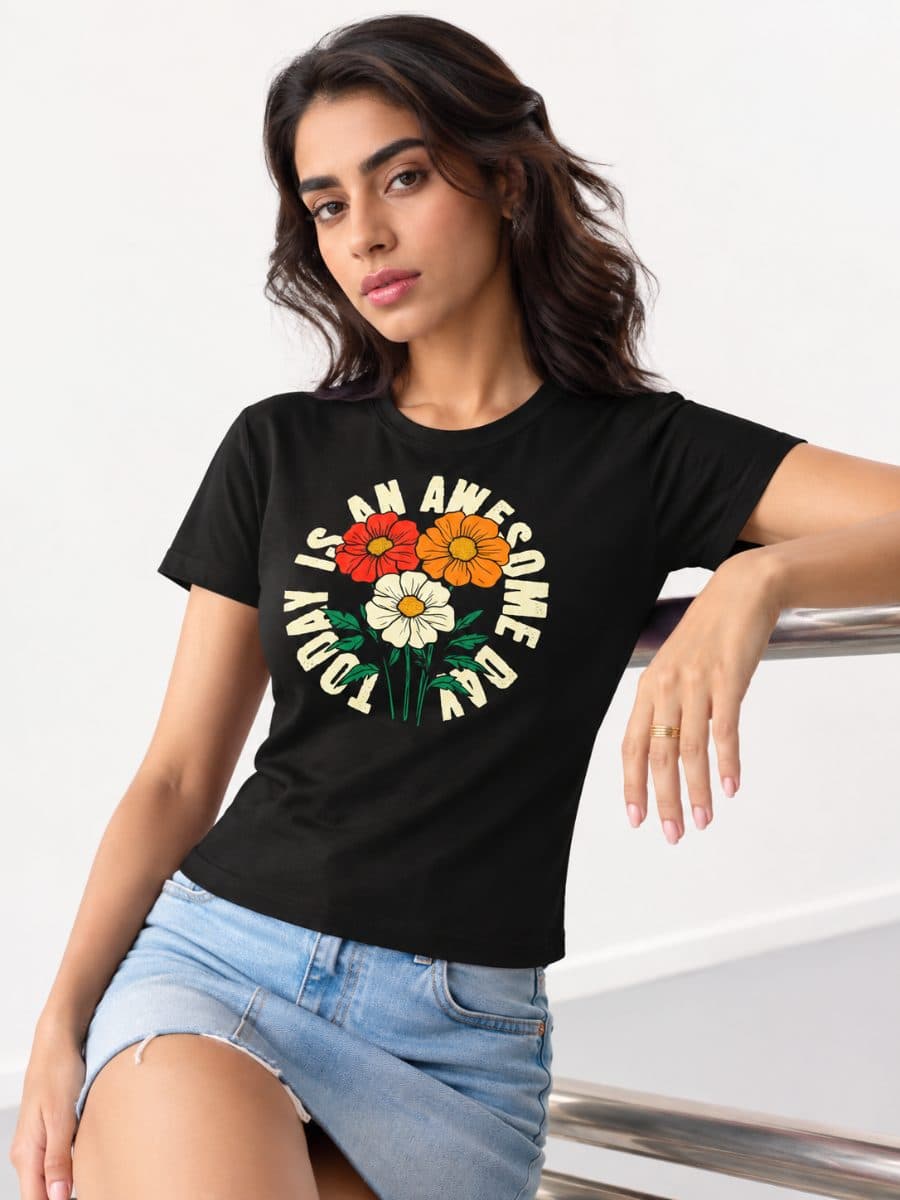 Women Bloom & Blossom Floral T-Shirt in black