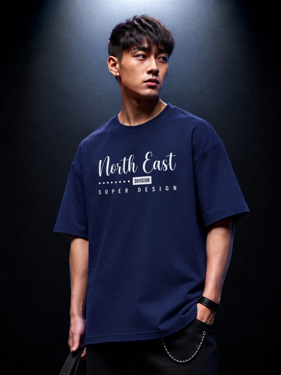 North East Division Oversized Fit in beige in navy