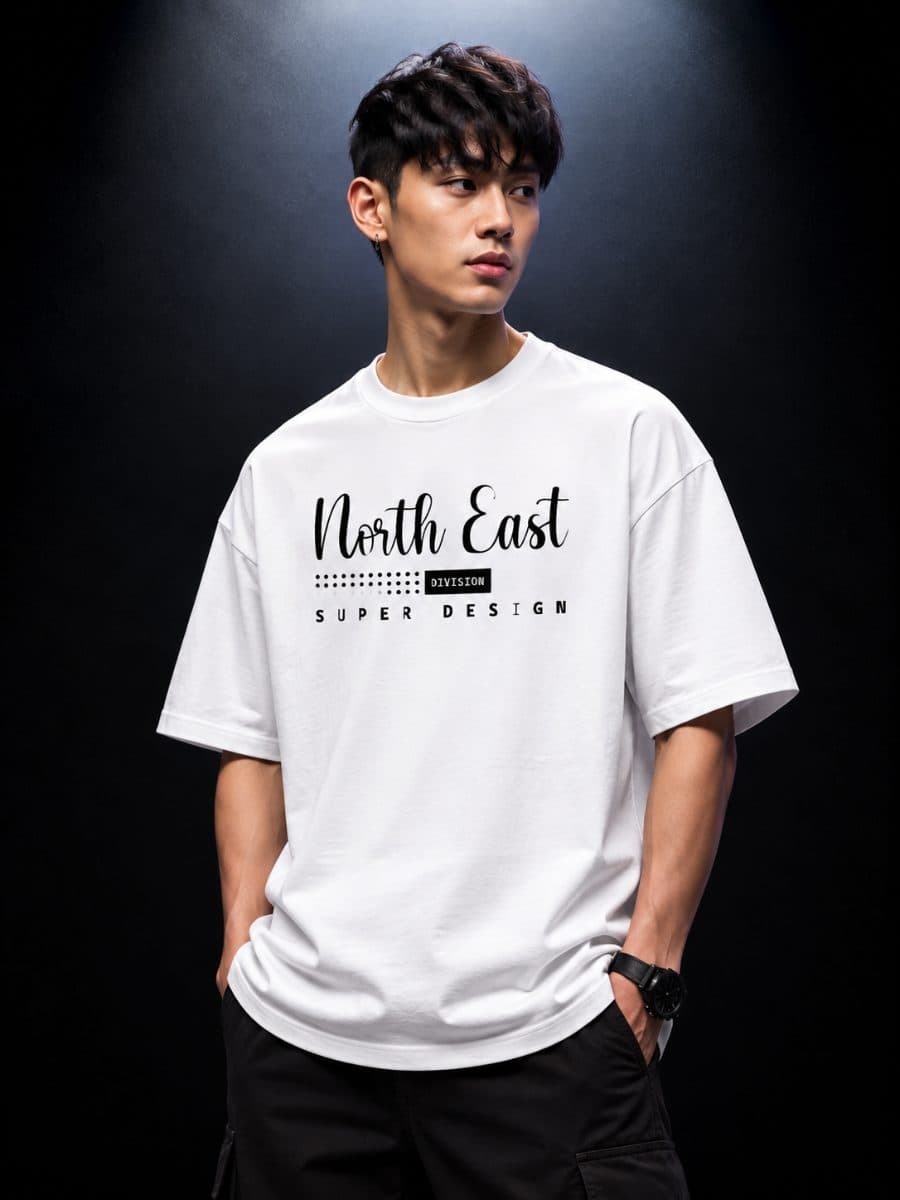 North East Division Oversized Fit in beige in white